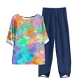 thumbnail image 1 of Casual 2 Piece Shorts Sets for Women Two Piece Lounge Sets for Women Spring Round Neck 5/4 Sleeve Top and Pants Digital Printing Two-piece Set, 1 of 5