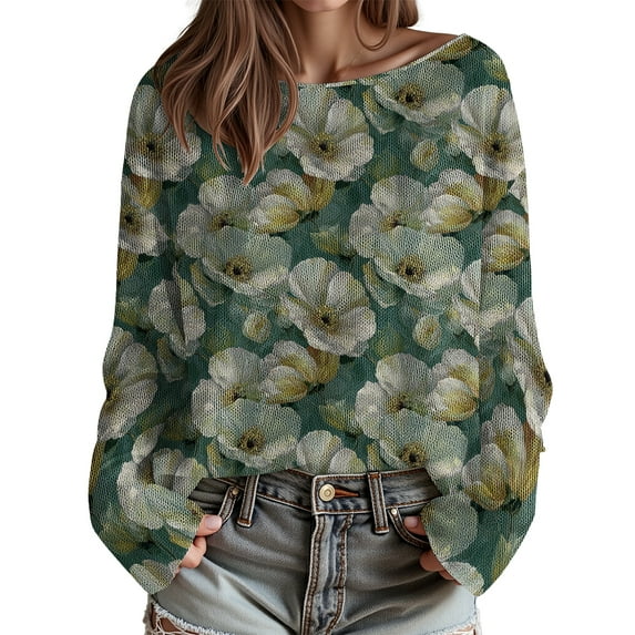 Casual 3D Crewneck Women's Brushed Knit Sweaters Streetwear Thin Long Sleeve Pullover Shirt