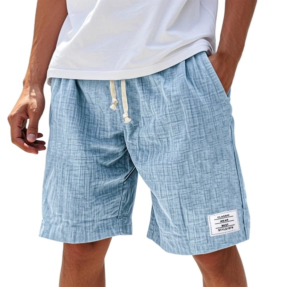 Casual 7inch Shorts for Men Drawstring Elastic Waist Shorts Classic Fit Summer Beach Athletic Shorts with Pockets Solid Color Workout Shorts,Blue S