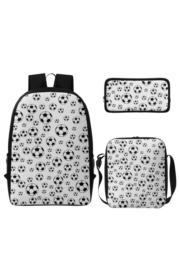 Casual 9PCS Soccer Backpack Set, 100% Polyester Backpack with Lunch Bag, Pencil Case, Drawstring Bag and 5 Button Pins, All-in-One Travel Bundle