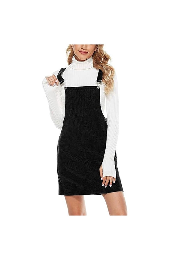 Casual Adjustable Buckle Suspender Skirt for Women with Pockets, Zipper Closure, Comfort Fit