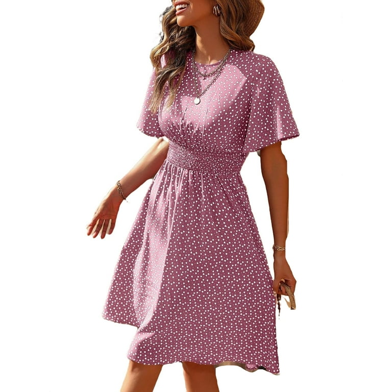 New Round Neck Print Cropped Sleeve A-Line Dress New Round Neck Print Cropped Sleeve A-Line Dress
