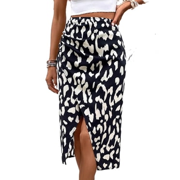 Newchoice Women's Boho Leopard Wrap Skirt - High Low Split Midi Beach Skirt