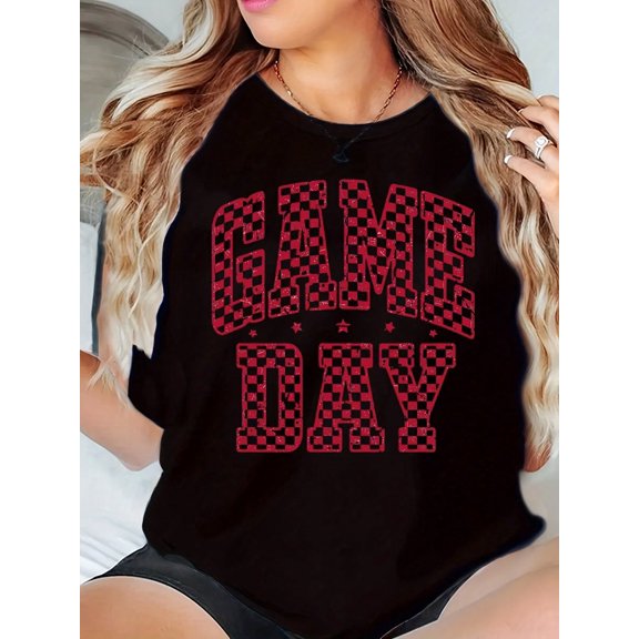 Casual And Comfortable Football Mom Game Day Print Crew-Neck T-Shirt, Versatile And Fashionable, Suitable For Everyday Wear 220g