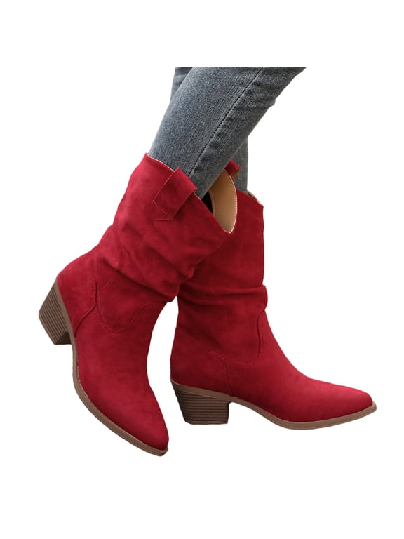Casual Ankle Boots,Fashion Boots for Women - Versatile Casual Dress Boots with Suede-Look Upper, Pointed Toe and Pull On Fashion Booties, Slouchy Shaft Everyday Boots, Casual Footwear for Fall Winter