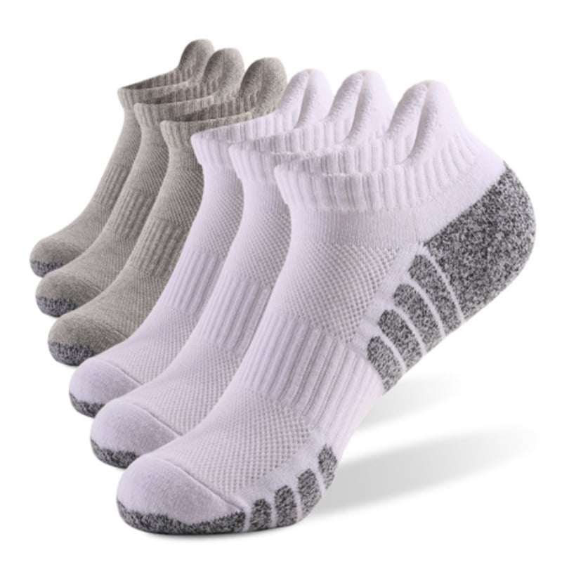 Casual Ankle Socks Low Cut Athletic Socks , Size 7.5-10 Hiking and Sports , 6 Pairs Multi-Size Options for Running, Hiking and Sports , Short socks Thick Cushion White-3 A-Gray-3