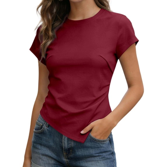 Casual Asymmetrical Ruffle T Shirt Fashion Summer Basic Tee With Front ...