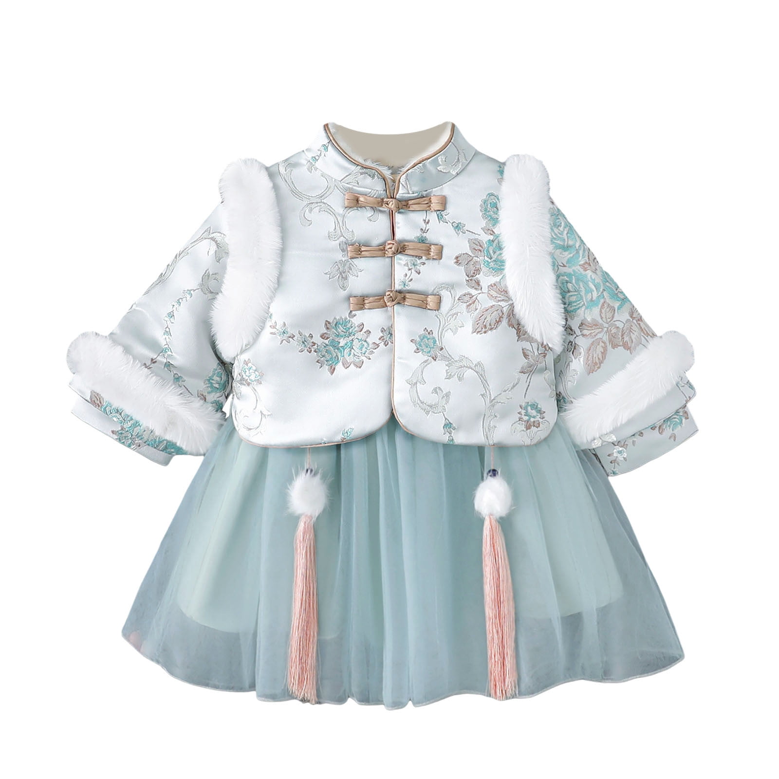 New Baby Girl Winter Dress In Fleece Stuff Style SUNNY In Blue Color From 1 To 6 Months On Sale main image 0