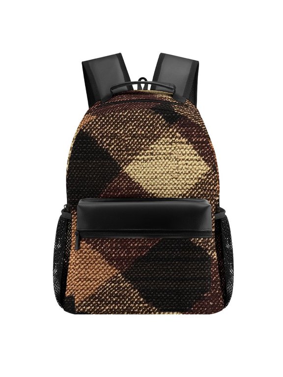 Casual Backpack 11.816.5in Casual Fashion Solid Wear-Resistant Adjustable Shoulder Strap Reinforced Pocket Design Argyle Plaid SaddleBrown_4