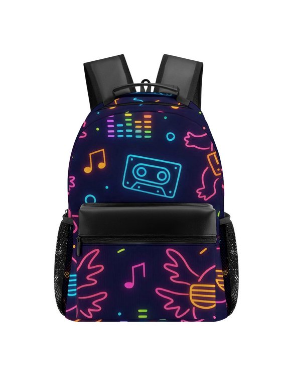 Casual Backpack 11.816.5in Casual Fashion Solid Wear-Resistant Adjustable Shoulder Strap Reinforced Pocket Design Neon Party Axolotls - 80s Synthwave