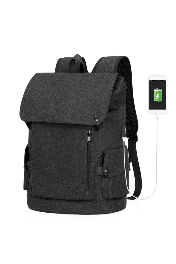 Casual Backpack Male Retro Simple Student Schoolbag,Hemp black