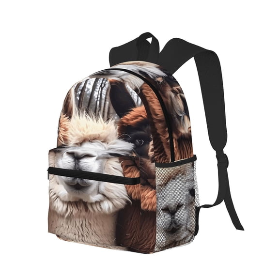 Casual Backpack Water Resistant Lightweight Daypack For Work Travel Hiking Camping Laptop Compartment & Side Mesh Pockets Cute Llamas Alpacas (2)
