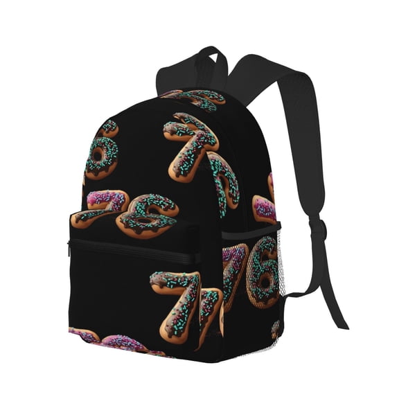 Casual Backpack Water Resistant Lightweight Daypack For Work Travel Hiking Camping Laptop Compartment & Side Mesh Pockets Donut Number 76 Pattern