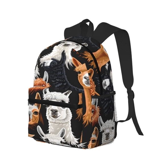 Casual Backpack Water Resistant Lightweight Daypack For Work Travel Hiking Camping Laptop Compartment & Side Mesh Pockets Funny Llamas Alpacas (1)