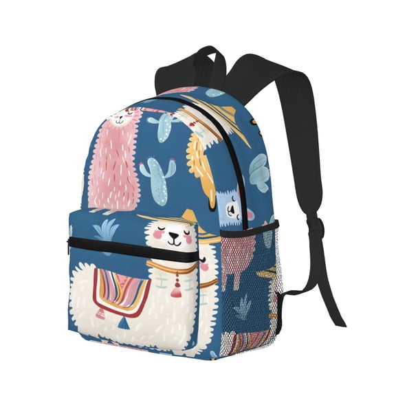 Casual Backpack Water Resistant Lightweight Daypack For Work Travel Hiking Camping Laptop Compartment & Side Mesh Pockets Funny Llamas Alpacas (2)