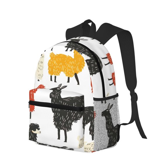 Casual Backpack Water Resistant Lightweight Daypack For Work Travel Hiking Camping Laptop Compartment & Side Mesh Pockets Funny Llamas Alpacas (3)