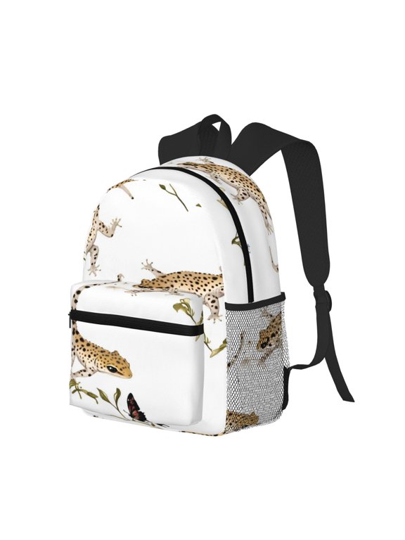 Casual Backpack Water Resistant Lightweight Daypack For Work Travel Hiking Camping Laptop Compartment & Side Mesh Pockets Geckos And Flowers