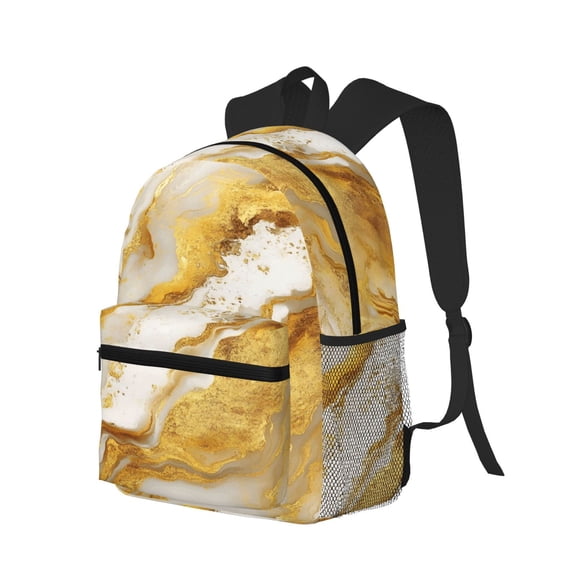 Casual Backpack Water Resistant Lightweight Daypack For Work Travel Hiking Camping Laptop Compartment & Side Mesh Pockets Gold Marble_1