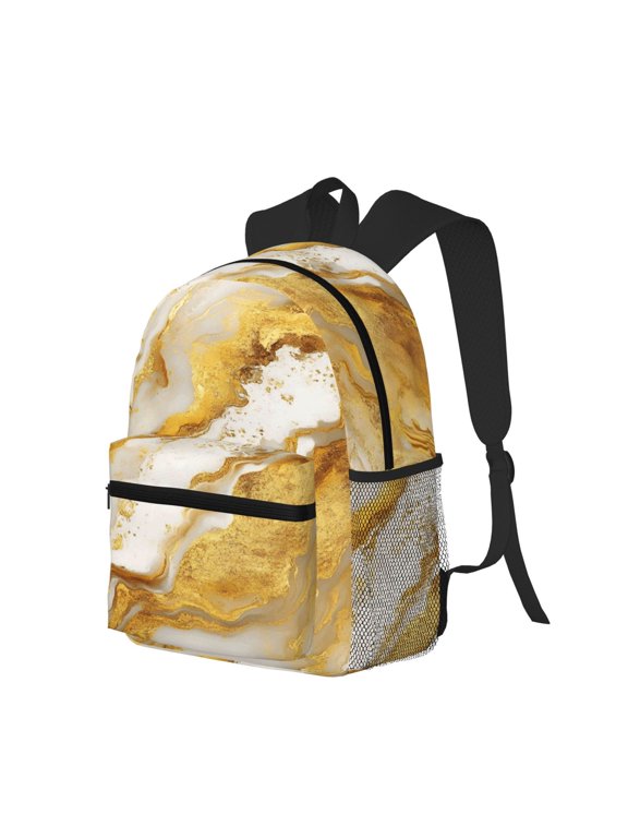 Casual Backpack Water Resistant Lightweight Daypack For Work Travel Hiking Camping Laptop Compartment & Side Mesh Pockets Gold Marble_1