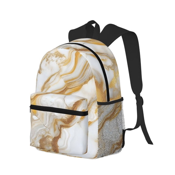 Casual Backpack Water Resistant Lightweight Daypack For Work Travel Hiking Camping Laptop Compartment & Side Mesh Pockets Gold Marble_2