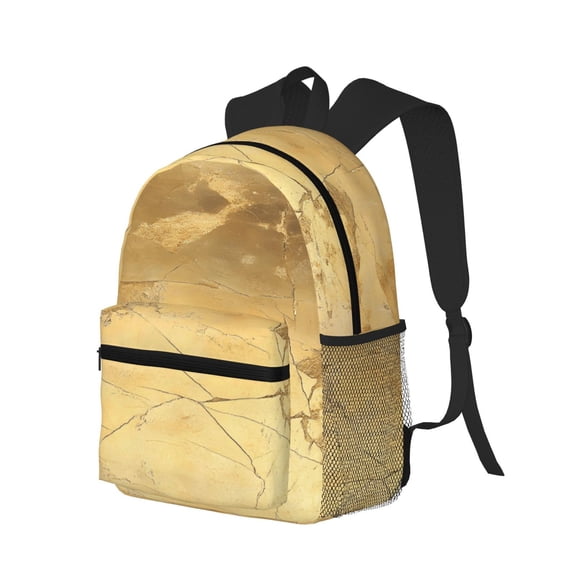Casual Backpack Water Resistant Lightweight Daypack For Work Travel Hiking Camping Laptop Compartment & Side Mesh Pockets Gold Marble_3