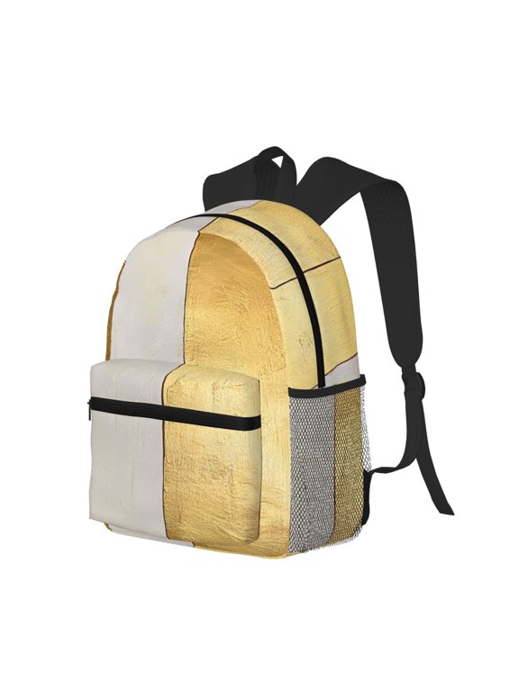 Casual Backpack Water Resistant Lightweight Daypack For Work Travel Hiking Camping Laptop Compartment & Side Mesh Pockets Gold Stripe_1
