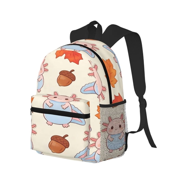 Casual Backpack Water Resistant Lightweight Daypack For Work Travel Hiking Camping Laptop Compartment & Side Mesh Pockets Hazelnut Firefly Axolotl