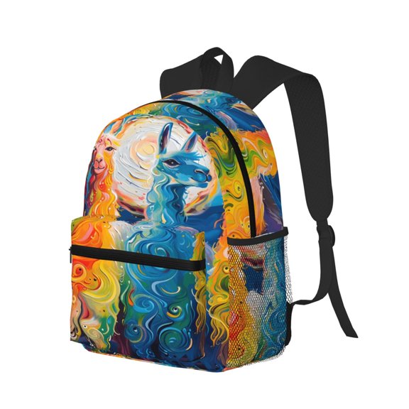 Casual Backpack Water Resistant Lightweight Daypack For Work Travel Hiking Camping Laptop Compartment & Side Mesh Pockets Llamas Alpacas (3)