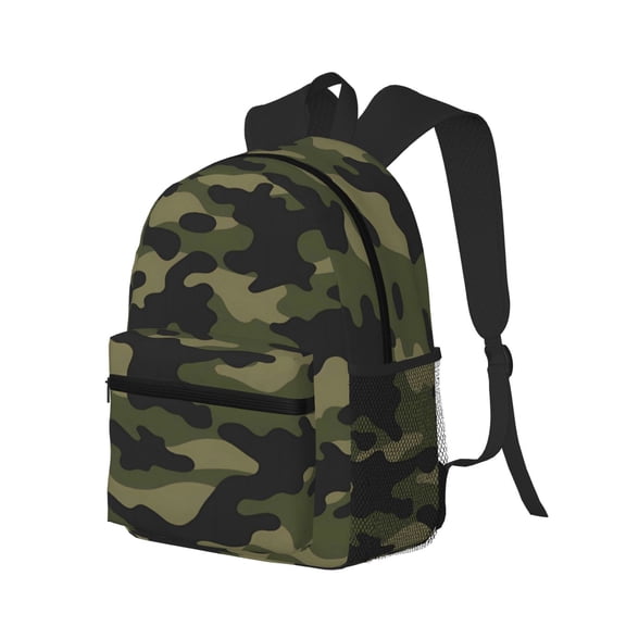 Casual Backpack Water Resistant Lightweight Daypack For Work Travel Hiking Camping Laptop Compartment & Side Mesh Pockets Military Green Camouflage