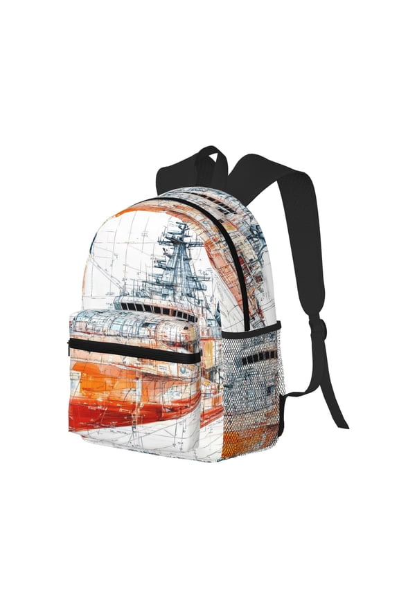 Casual Backpack Water Resistant Lightweight Daypack For Work Travel Hiking Camping Laptop Compartment & Side Mesh Pockets Naval Vessels A Road