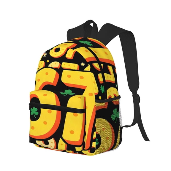 Casual Backpack Water Resistant Lightweight Daypack For Work Travel Hiking Camping Laptop Compartment & Side Mesh Pockets Number 67 Lucky Clover