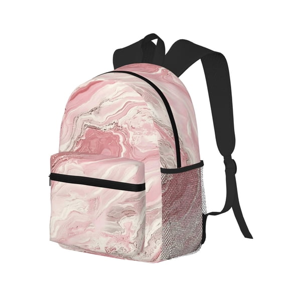 Casual Backpack Water Resistant Lightweight Daypack For Work Travel Hiking Camping Laptop Compartment & Side Mesh Pockets Pink Marble_21256_3