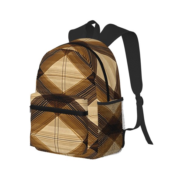 Casual Backpack Water Resistant Lightweight Daypack For Work Travel Hiking Camping Laptop Compartment & Side Mesh Pockets Plaid Fall Camo Brown_2