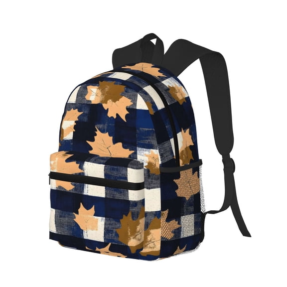 Casual Backpack Water Resistant Lightweight Daypack For Work Travel Hiking Camping Laptop Compartment & Side Mesh Pockets Plaid Fall Camo Royalblue_1