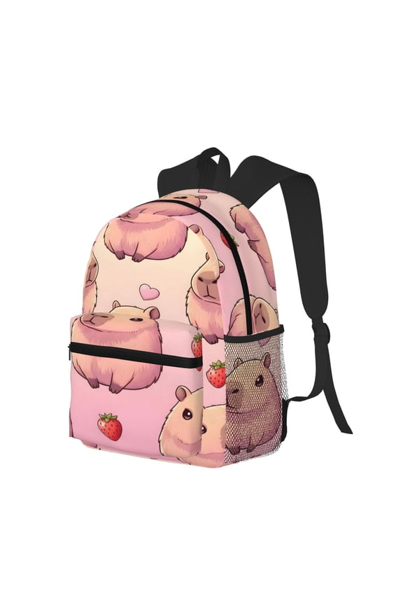 Casual Backpack Water Resistant Lightweight Daypack For Work Travel Hiking Camping Laptop Compartment & Side Mesh Pockets Pusheen Capybara Pattern 2