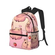 Casual Backpack Water Resistant Lightweight Daypack For Work Travel Hiking Camping Laptop Compartment & Side Mesh Pockets Pusheen Capybara Pattern 2