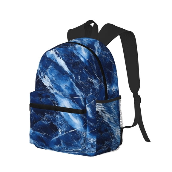 Casual Backpack Water Resistant Lightweight Daypack For Work Travel Hiking Camping Laptop Compartment & Side Mesh Pockets Royalblue Marble_1
