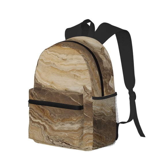 Casual Backpack Water Resistant Lightweight Daypack For Work Travel Hiking Camping Laptop Compartment & Side Mesh Pockets Sandybrown Marble_4