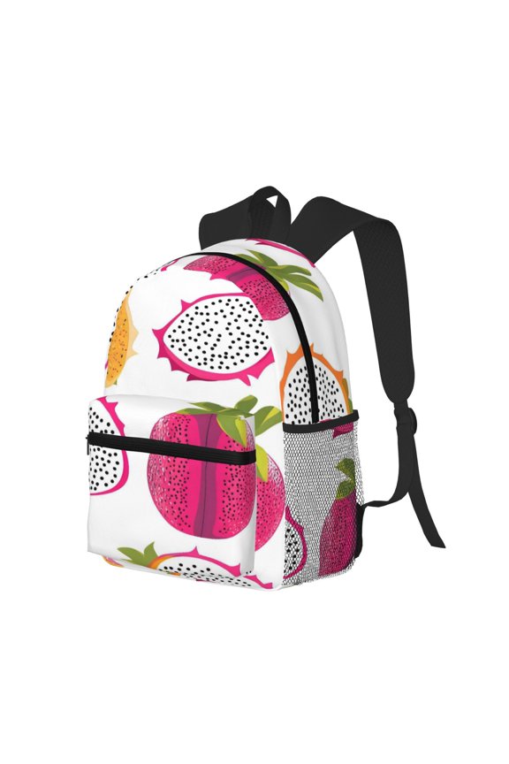 Casual Backpack Water Resistant Lightweight Daypack For Work Travel Hiking Camping Laptop Compartment & Side Mesh Pockets Sliced Dragon Fruit