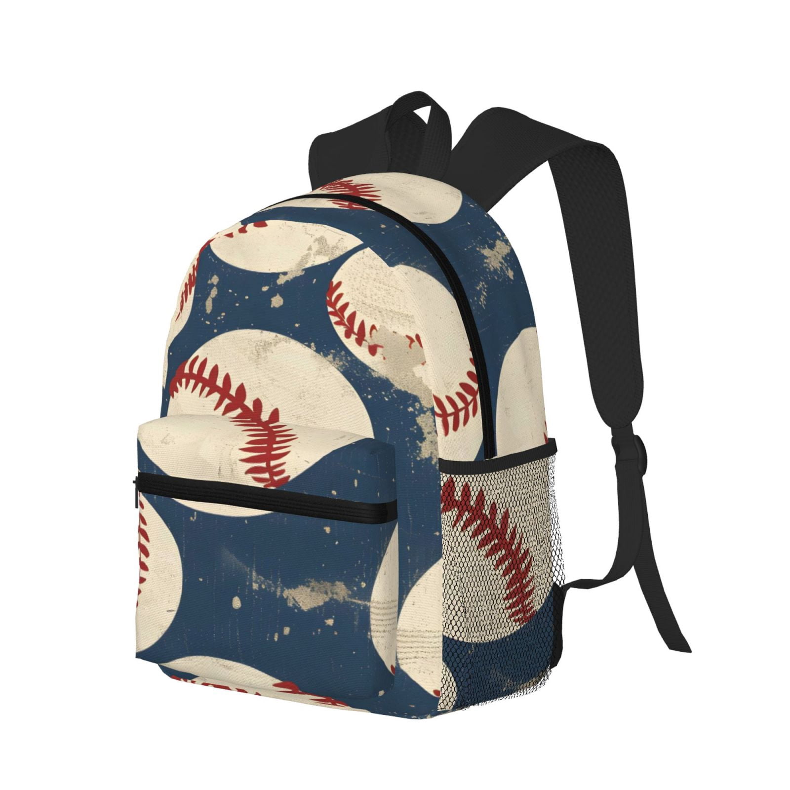 Casual Backpack Water Resistant Lightweight Daypack For Work Travel Hiking Camping Laptop Compartment & Side Mesh Pockets Vintage Baseball Theme