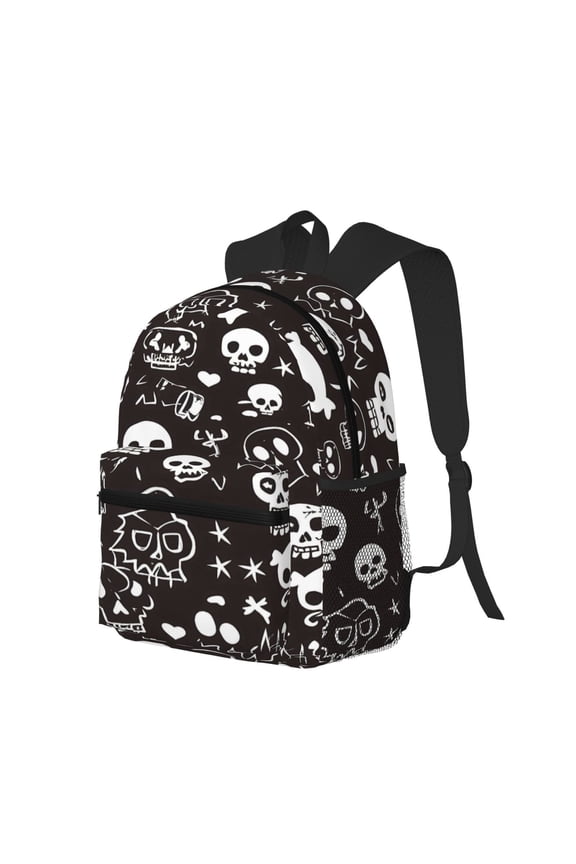Casual Backpack Water Resistant Lightweight Daypack For Work Travel Hiking Camping Laptop Compartment & Side Mesh Pockets Weird Skull Head