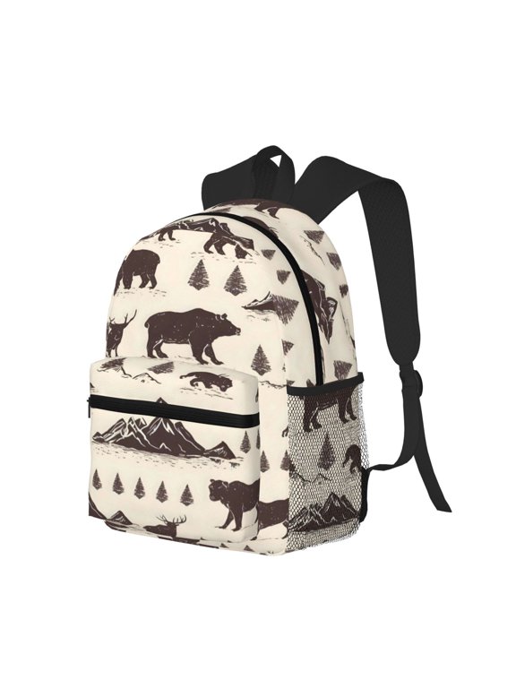 Casual Backpack Water Resistant Lightweight Daypack For Work Travel Hiking Camping Laptop Compartment & Side Mesh Pockets Wildland Mountain Animals