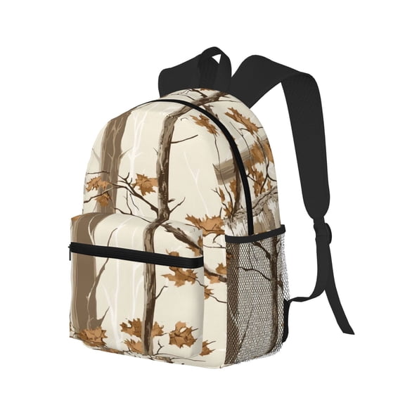 Casual Backpack Water Resistant Lightweight Daypack For Work Travel Hiking Camping Laptop Compartment & Side Mesh Pockets Woods Camouflage Tan_4
