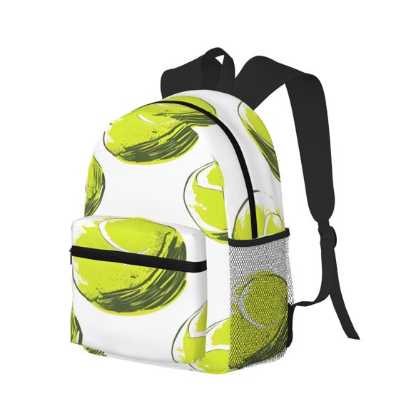 Casual Backpack Water Resistant Lightweight Daypack For Work Travel Hiking Camping Laptop Compartment & Side Mesh Pockets Yellow Green Tennis Balls