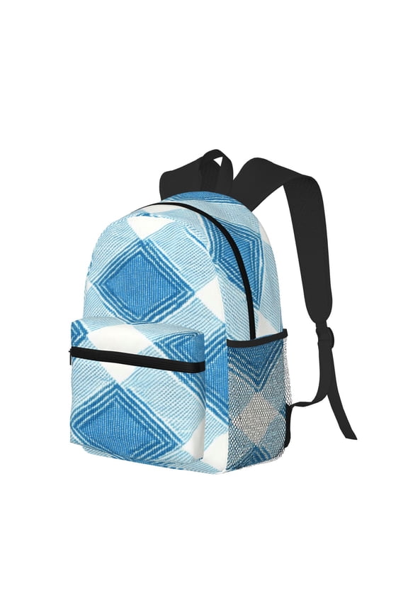 Casual Backpack Water Resistant Lightweight Daypack For Work Travel Hiking Camping Laptop Compartment & Side Mesh Pockets Argyle Plaid Lightskyblue_49288_4