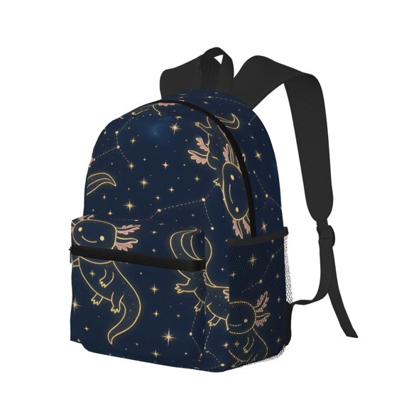 Casual Backpack Water Resistant Lightweight Daypack For Work Travel Hiking Camping Laptop Compartment & Side Mesh Pockets Axolotl Constellations - Deep-Space Cute