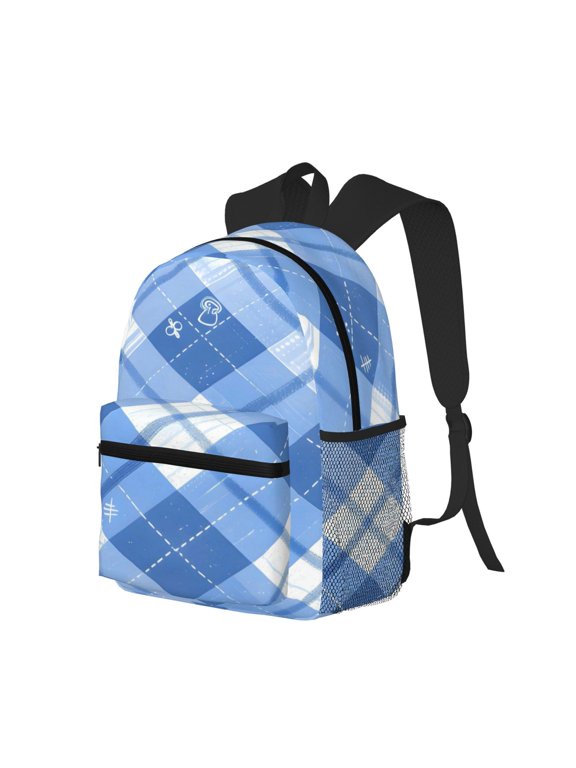 Casual Backpack Water Resistant Lightweight Daypack For Work Travel Hiking Camping Laptop Compartment & Side Mesh Pockets Blueviolet Moroccan Buffalo Plaid Tartan Check Hand-Drawn Sketch_1