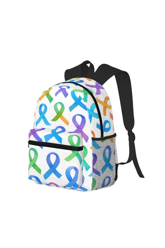 Casual Backpack Water Resistant Lightweight Daypack For Work Travel Hiking Camping Laptop Compartment & Side Mesh Pockets Cancer Awareness Ribbon Pattern - Ombr Flow