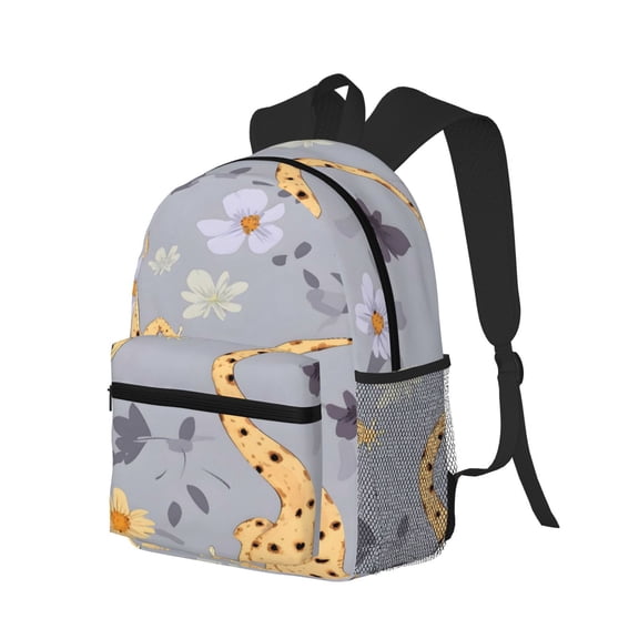 Casual Backpack Water Resistant Lightweight Daypack For Work Travel Hiking Camping Laptop Compartment & Side Mesh Pockets Cartoon Leopard Gecko Reptile