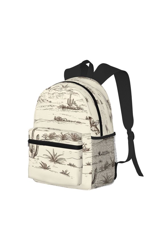 Casual Backpack Water Resistant Lightweight Daypack For Work Travel Hiking Camping Laptop Compartment & Side Mesh Pockets Desert Landscape Mountains Cacti Cowboy (2)